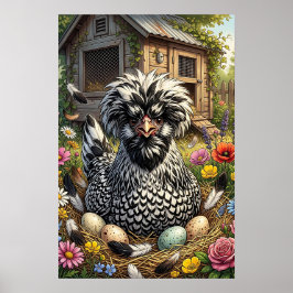 Póster Linda gallina polaca negra y blanca