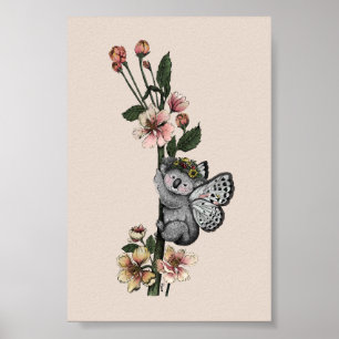 Póster Linda ilustración acuarela de koala botánico