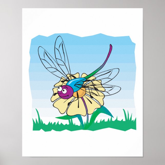 Póster linda libélula feliz (Frente)
