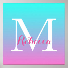 Póster linda muchacha oscura sirena rosa Fuchsia turquesa