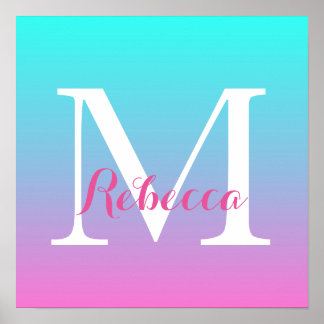 Póster linda muchacha oscura sirena rosa Fuchsia turquesa