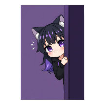 Linda Neko Chibi Curiosa – Gato Chica Morado Tímid