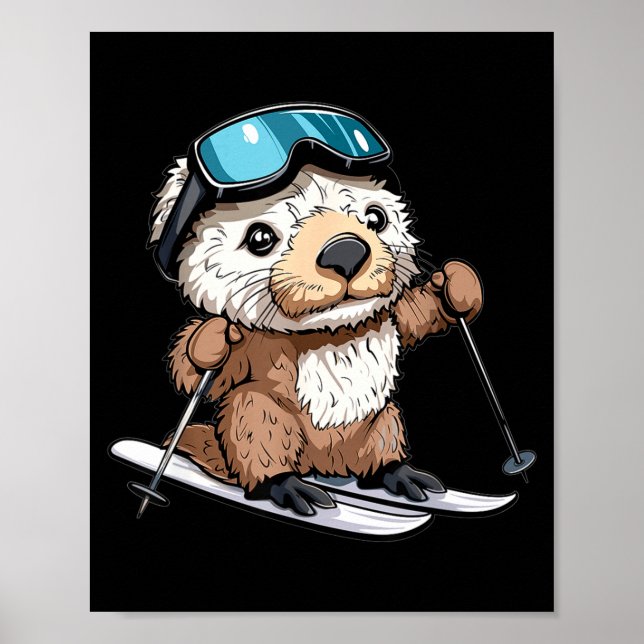 Póster Linda nutria de mar esquíando  (Frente)