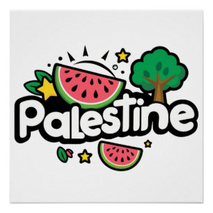 Póster Linda palabra Palestina rodeada de árbol de sandía