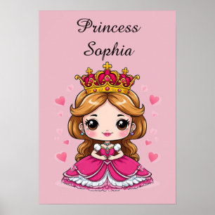 Póster Linda princesa de dibujos animados con vestido ros