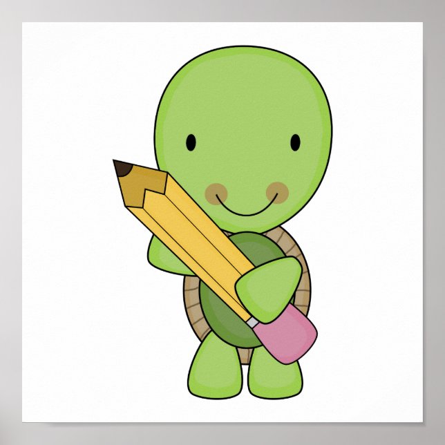 Póster linda tortuga de lápiz (Frente)