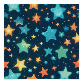 Póster Lindas estrellas brillantes en azul