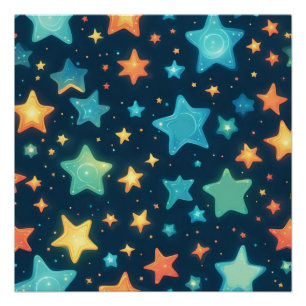 Póster Lindas estrellas brillantes en azul