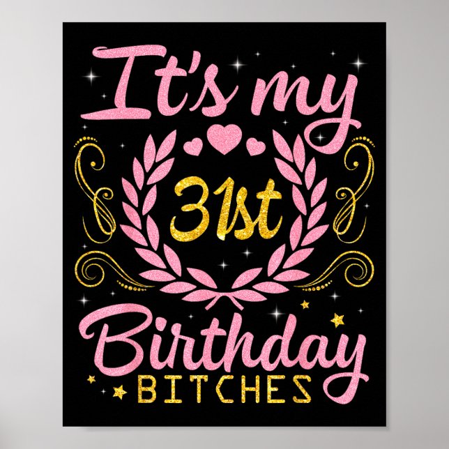 Póster Lindas flores y corazones 31 cumpleaños feliz (Frente)