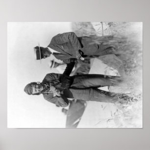 Póster Lindbergh y Wright con un avión naufragado