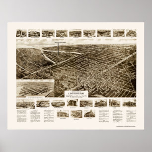 Póster Lindenhurst, mapa panorámico de NY - 1926