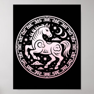 Póster Lindo 2026 Año del Caballo Lunar Chica Zodiaco Dra