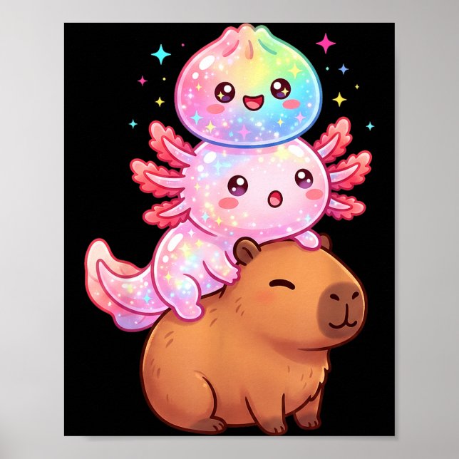 Póster Lindo ajolote carpincho arcoíris dumpling divertid (Frente)
