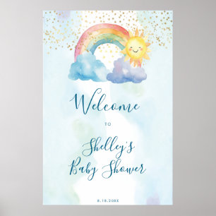 Póster lindo arco iris sol bebé ducha bienvenida