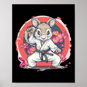 Póster Lindo Ardilla de Karate Flor de Loto Kicking Mma K