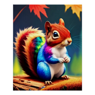 Póster Lindo Ardilla Sentada Colorida