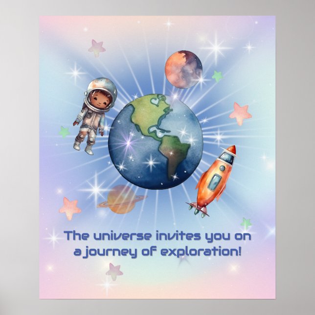 Póster Lindo Astronauta Pequeño en el Espacio (Frente)