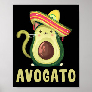 Póster Lindo Avogato Divertido Cinco De Mayo Gato Aguacat