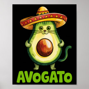 Póster Lindo Avogato Sombrero Gato Divertido Cinco De May