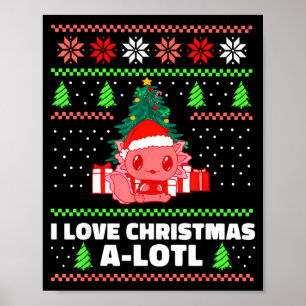 Póster Lindo Axolotl Me Encanta Navidad Mucho Sombrero De