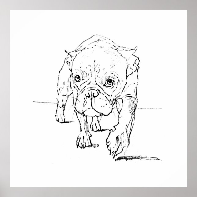 Póster Lindo Bulldog Francés, Ilustración de Perro (Frente)