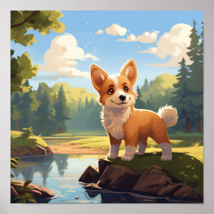 Póster Lindo cachorro de Corgi galés