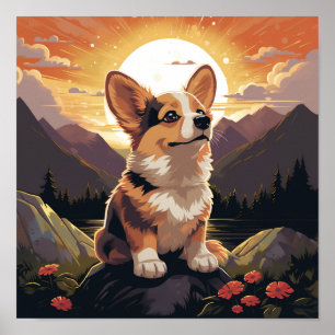 Póster Lindo cachorro de raza Pembroke Welsh Corgi