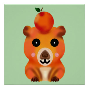 Póster Lindo capybara difuso con naranja Ar animal Kawa