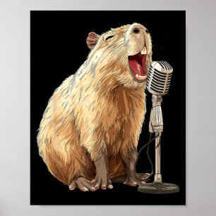 Póster Lindo carpincho con mic para karaoke y canto