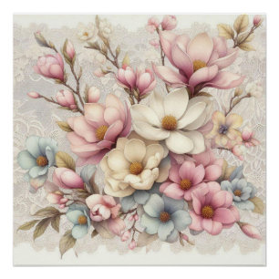 Póster Lindo chic femenino floral y encaje