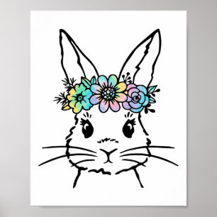 Póster Lindo conejo cara Tie Dye conejo día de Pascua muj