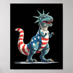 Póster Lindo Dinosaurio En Estatua De La Libertad Para La