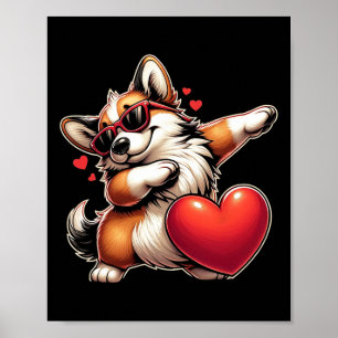Póster Lindo Divertido Corgi Perro Cool Dabbing Corazón S