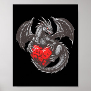 Póster Lindo dragón con traje de corazón rojo grande 