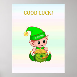 Póster Lindo duende y olla de oro sobre colores pastel