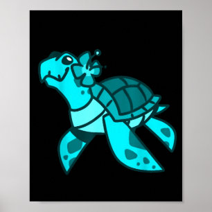 Póster Lindo dulce dibujo animado tortuga marina animal o