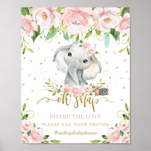 Póster Lindo elefante floral rosa Oh Snap comparte el amo