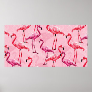 Póster Lindo Flamingo Bird Pink Seamless Pattern