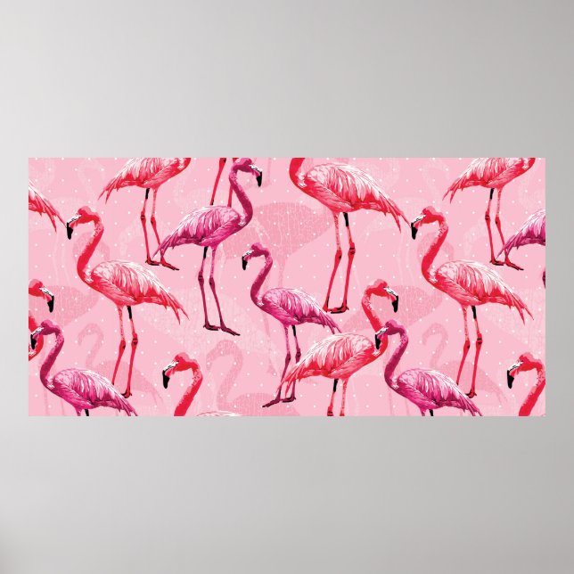 Póster Lindo Flamingo Bird Pink Seamless Pattern (Frente)