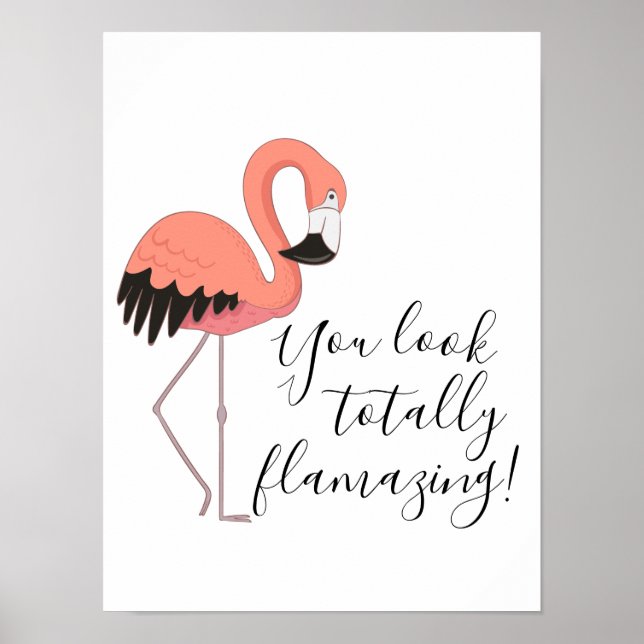 Póster Lindo Flamingo Rosa Divertido Totalmente Flamante (Frente)
