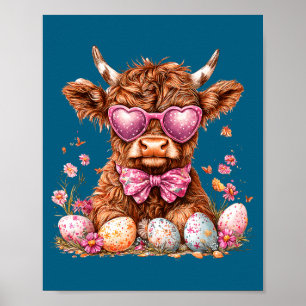 Póster Lindo floral rosa vaca de las tierras altas coquet