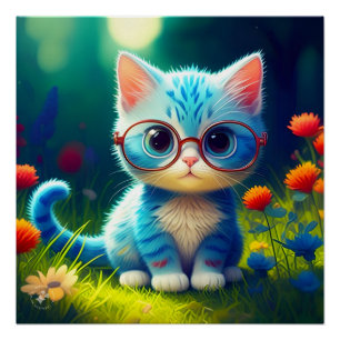 Póster Lindo gatito azul que lleva gafas-47567