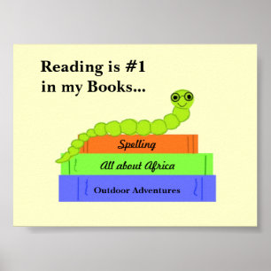 Póster Lindo Gusano de Libro con Mensaje de Lectura