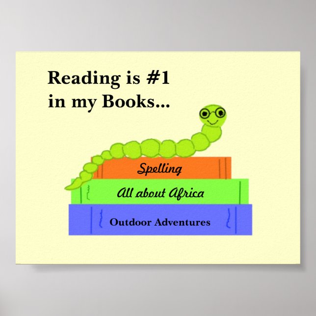 Póster Lindo Gusano de Libro con Mensaje de Lectura (Frente)