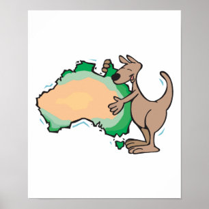 Póster lindo kangaroo hugging australia