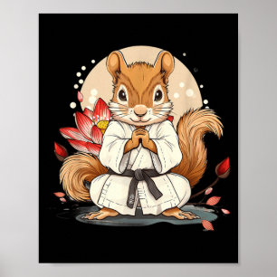 Póster Lindo Karate Ardilla Flor de Loto Kickboxing Kung