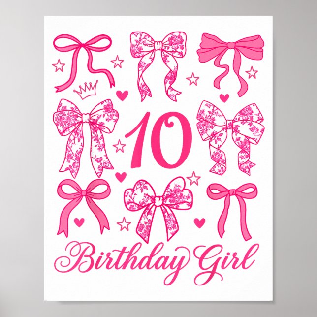 Póster Lindo lazo coquette cumpleaños 10 cumpleaños niñas (Frente)