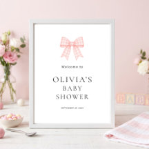 Lindo lazo de gingham rosa Bienvenida Baby Shower 