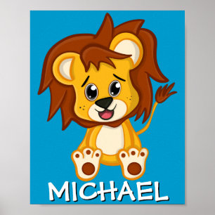 Póster Lindo León de Safari Caricatura Selva Nombre Azul 