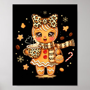 Póster Lindo Leopardo De Pan De Jengibre Navidad Xmas Chi